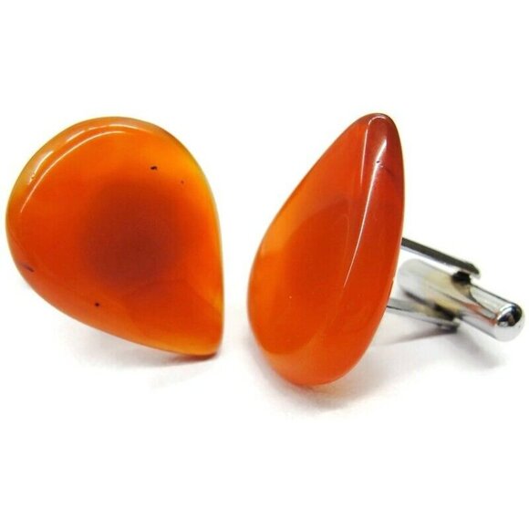 Teardrop Lucite Cufflinks Orange Hue Tux Shirt Dress Suit Vintage - Picture 3 of 9